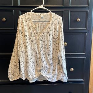 Floral Full-Button Blouse - white, black, gray - XXL